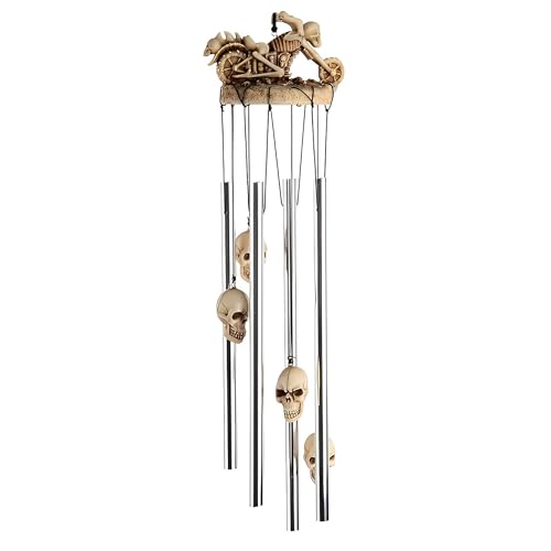 ICE ARMOR 23" Long Skull Motorcycle Round Top Wind Chime Statue S...