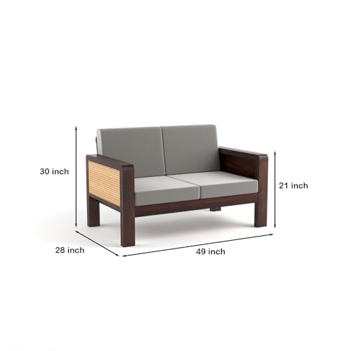 Image of Sheesham Wooden 4 Seater Sofa for Living Room | Solid Wood Sofa with Cane Side Panel | Rosewood Sofa Set for Home & Office | Lounge (Walnut Finish, 4 Seater)