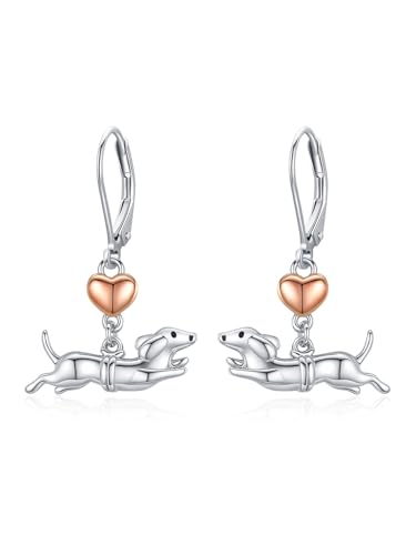 Dachshund Earrings 925 Sterling Silver Cute weiner Dog Dangle Drop Puppy Jewelry Gifts for Women