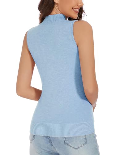 Image of Sleeveless Mock Neck Knit Tops for Women Slim Fit Turtleneck Sweater Vest Business Work Tank Pullover