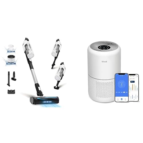 LEVOIT Aspirapolvere + Purificatore d'Aria Senza Fili, Portatile, Design Antigrovigli, 4 in 1 Multiscena, Controllo con APP e Vocale, Purificazione Veloce