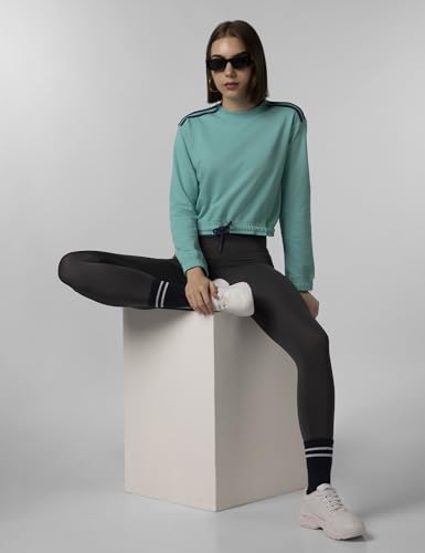 Image of FYLTR Women's Terry Crop Top - Full Sleeve | Elasticated Waist & Cuff | Boxy Fit | Stripe Detailing | Tops for Women Western | Women t Shirt
