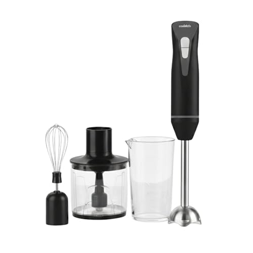 Cookitch Batidora de Mano 1200W Set Negro 3 en 1, Potente con Función Turbo, 2 Velocidades, Acero Inoxidable, Accesorios Incluidos, Picadora y Batidor