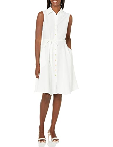 Sharagano Womens Sleeveless Button Front Shirt Dress with Sweep, Ivory, 4  at Amazon Women's Clothing store