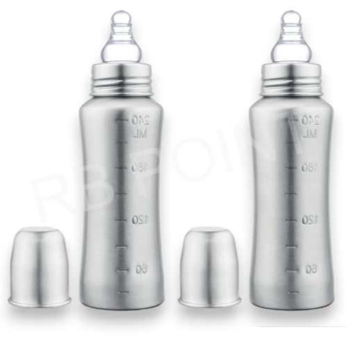 Image of Home's and Kitchen 240 ml Stainless Steel 304 Grade New Born Baby Feeding Bottle for Milk /Water Feeding Pack of 2, 240ml