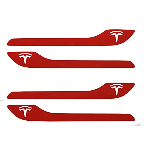 Image of IPG Compatible for Model 3 / Model Y /Juniper Door Handle Decal Sticker Wrap Kit (Set of 4) with Tesla Logo Personalize Your Tesla (Pearl Red Multi-Coat)