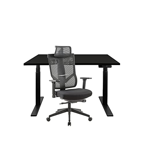 Novigami Easy Deal Schreibtisch elektrisch höhenverstellbar Josi | Schwarz | 120 cm | Inkl. Bürostuhl Kalik Stoff | Schwarz | Arbeitstisch elektrisch höhenverstellbar drehstuhl ergonomisch Cover