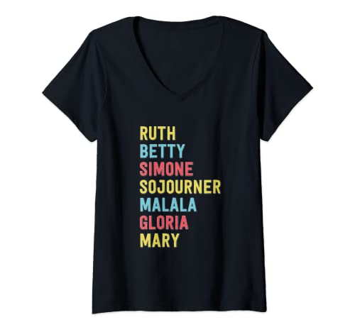 Damen Berühmte weibliche Ikonen, inspirierende Feminismus und Gleichheit T-Shirt mit V-Ausschnitt