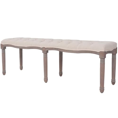 faucqel Banco de lino de madera maciza, color blanco crema, 150 x 40 x 48 cm, banco para armario, banco de cama, banco con espacio de almacenamiento, cómodo baúl para zapatos para exteriores