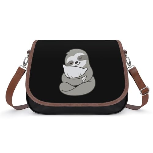 Sleepy Sloth Hugging Pillow Crossbody Bag Anti-Theft Side Shoulder Bags Adjustable Leather Messenger Bag Unisex