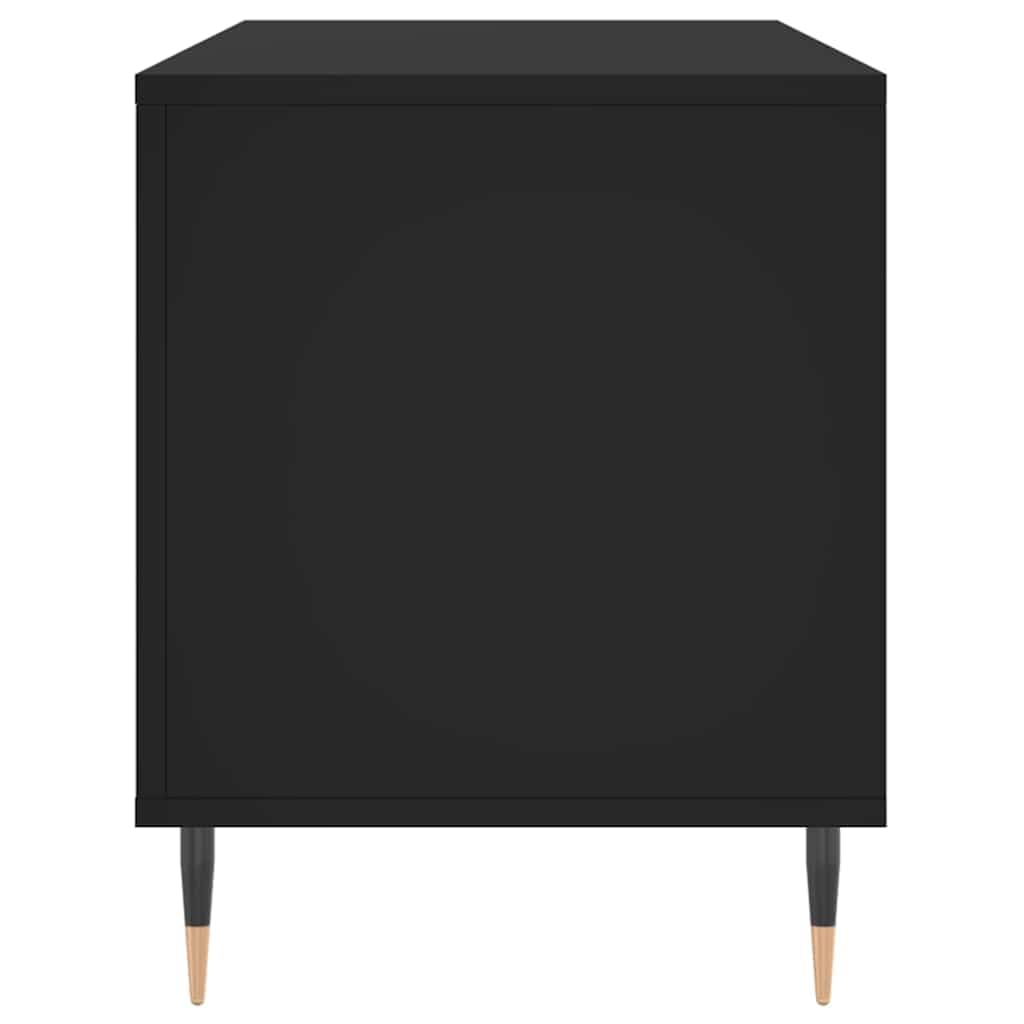 Armadio a pannelli nero, 100 x 38 x 48 cm, scaffale in vinile in legno con gambe stabili in ferro, spazioso ripiano per dischi in vinile e basso per collezione musicale LP e