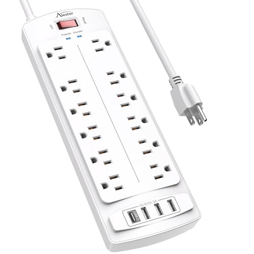 Power Strip,ALESTOR Surge Protector with 12 Outlets and 4 USB