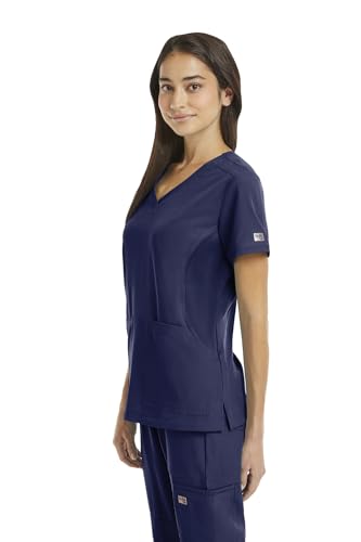 AUW SO MI Womens Knit Panel 4 Pocket Top (US, Alpha, Large, Regular, Regular, Navy)