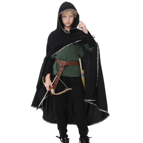 Ezuwail Mittelalter Kleidung Kostüme für Kinder, Jungen Wikinger Kostüm, Faschingskostüme Kinder Junge, Kinderkostüm Halloween Carnival, Mittelalter Zubehör Set (Grün, 140)