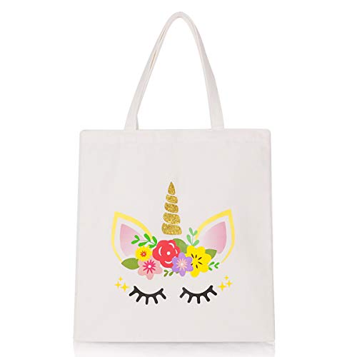 Unicorn Tote Bag - Reusable Canvas Shopping Grocery School Bag Unicorn Gift for Girls Women