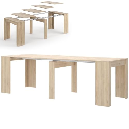 Shally Dogan Tavolo Allungabile per Cucina, Ingresso e Sala da Pranzo, Consolle Salvaspazio Richiudibile da 3 Metri con 5 Pannelli, Design Moderno ed Elegante, Apertura Semplice (Olmo)