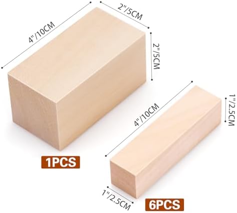 7 Pcs Basswood Carving Blocks,Wood Carving Blocks Set,2 Different Size Whittling Wood Blocks for Craft Carving Wooden Blocks,4x1x1 and 4x2x2 Inch Bass Wood, for Wood Carving Wood Crafts