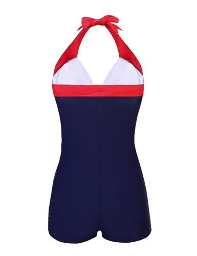 Ekouaer Womens One Piece Swimsuits Vintage Striped Skirt Bathing Suit Vintage Retro Push Up Swimwear4