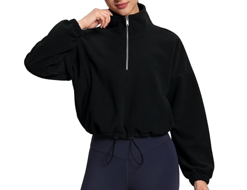 THE GYM PEOPLE Women's Half Zip Crop Pullover Sweatshirt Fleece