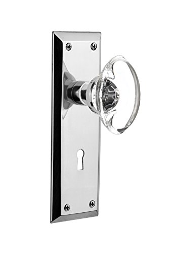 Nostalgic Warehouse New York Plate with Keyhole Oval Clear Crystal Glass Knob, Privacy - 2.375, Bright Chrome