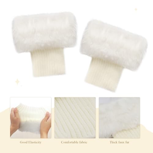 Image of Gvhntk Women Faux Fur Plush Leg Warmers Short Furry Fuzzy Leg Cuffs Women Winter Fuzzy Fur Knitted Boot Covers