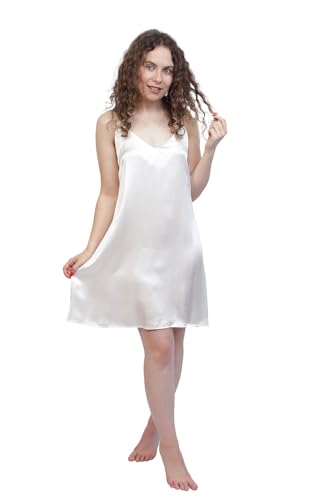 Chemise de nuit en soie blanche sans manches idéale pour l'été