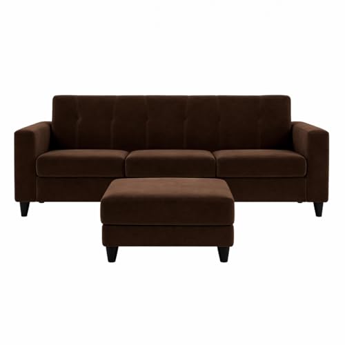 Image of Homeboy 4 Seater L Shape Sofa Set with Movable Ottoman | Flexible Left or Right Layout | Luxe Velvet Suede Fabric | Comfortable Seating | Modern Sofa for Living Room -Dark Brown