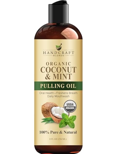 Handcraft Blends Coconut Oil Pulling for Teeth and Gums with Peppermint Oil - Organic Coconut Oil Pulling Oil Mouthwash for Fresh Breath, Oral Health and Cleaner Teeth and Gums - 8 Fl oz