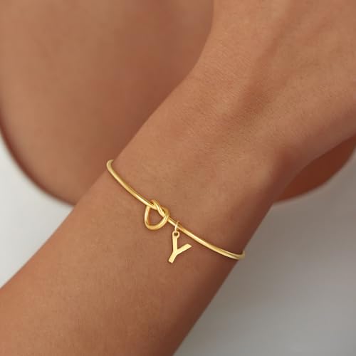 Image of Eaciy Initial Braclets for Girls Women - Teen Girls Gifts Trendy Stuff 18K Gold Plated Knot Initial Letter Bracelets Dainty A - Z Letter Bracelet Birthday Gifts for Girl Women Age 5-16