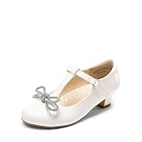 DREAM PAIRS Girls Dress Shoes Mary Jane Heel T-Strap Party Flower Wedding Princess Pumps for Little Big Kid,Size 4 Big Kid,White,KKUMPU2505