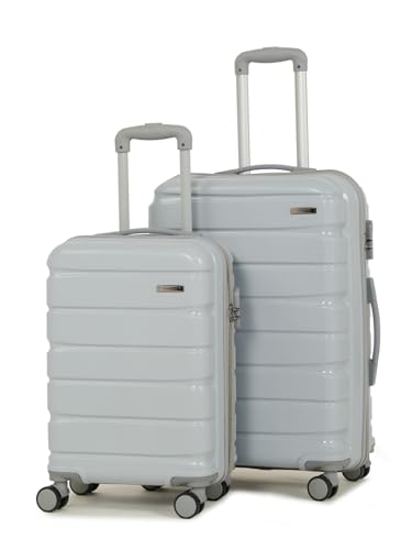 Image of Teakwood MA Trolley Bag, Hard with Zipper Closure, Adjustable Push Button & Cross Side Strap, Number Lock System 360 Degree (Silver, Set of 2)