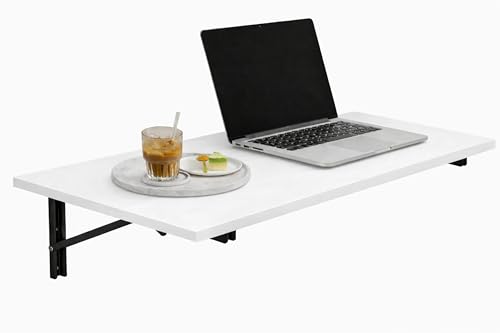 Image of Enigmatic Woodworks Wall Mounted Folding Study Table | Space Saving Foldable Laptop Desk for Home & Office | Engineered Wood Wall Mount Table (White, 80 * 40 cm)