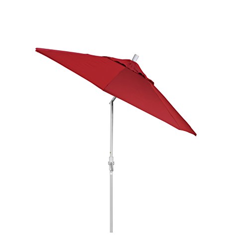 California Umbrella 9' Round Aluminum Market Umbrella, Crank Lift, Collar Tilt, White Pole, Red Olefin #TOP4