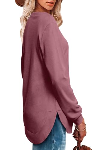 Image of OFEEFAN Womens Sweatshirt Crewneck Long Sleeve Shirts High Low Tops Curved Hem