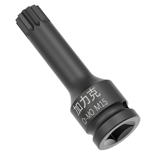 FOCMKEAS 1/2-Inch Drive x M15(15mm） Impact XZN Triple Square Spline Bit Socket, Metric Lengthen Screwdriver Socket Adapter, 3-Inch Length, CR-MO Steel, One-Piece Construction, Black