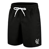 MEILONGER Kinder Badehose Jungen Schnelltrocknend Badeshorts Atmungsaktiv Wasserabweisend Boardshorts mit Mesh-Futter Taschen und Verstellbarem Tunnelzug Schwarz 152