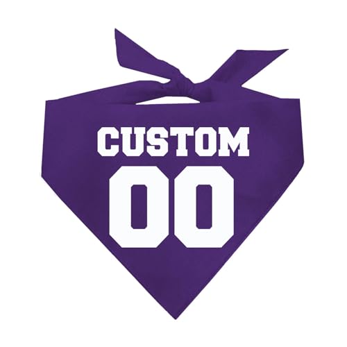 Custom Sports Name & Number Personalized Dog Bandana | 100% Cotton Adjustable Triangle | Made in USA | Collegiate Varsity Team Jersey | Fan of Player Team | Purple One Size (633)