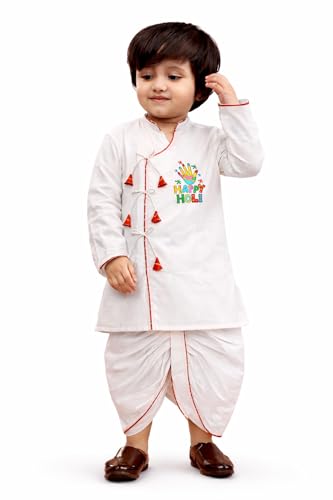 Kurta Dhoti blanc pour garçon tenue de fête Holi imprimée en coton