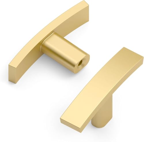 Amerdeco 10 Pack Brushed Gold Cabinet Knobs - 2 Inch Solid Zinc Alloy Dresser Handles for Cupboards and Wardrobes AM052