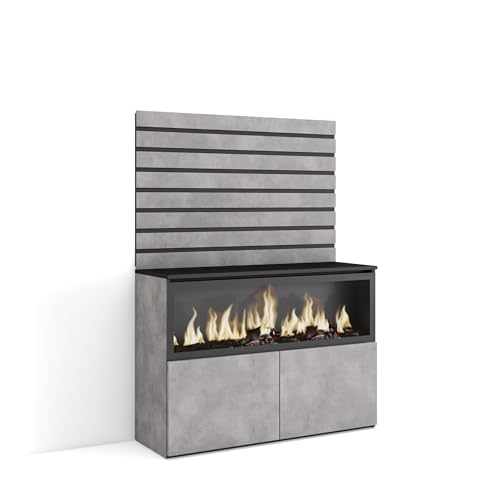 Skraut Home | Buffet, Bahut | Meuble de Rangement | 107x145x35 cm | Chambre à Coucher, pièce | Cheminée électrique XXL | Style Moderne | Ciment