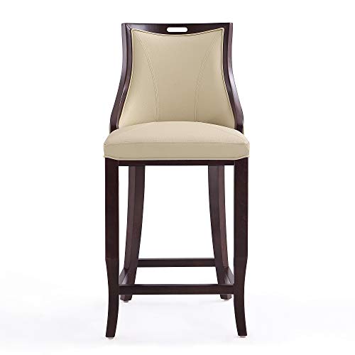 Manhattan Comfort Emperor Faux Leather Bar Stools with Backrest, Foam Padding and Solid Beech Wood Frame, Fully Assembled Upholstered Barstool, Set of 1, Cream