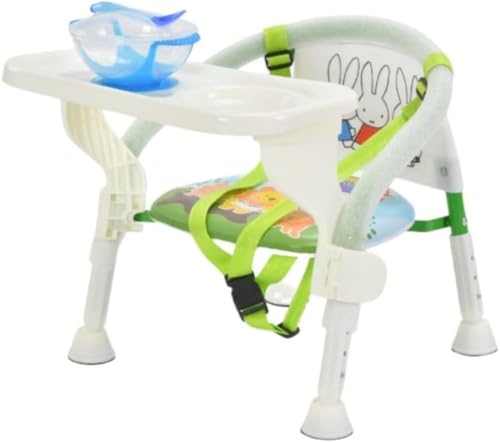 Yellowant ダイニングテーブル 折りたたみ式リフトチェア 背もたれ付き 幼児用スツール ベビーダイニングチェア 7〜36ヶ月の赤ちゃんに最適 (基?款+ディナープレート+吸盤ボウル,グリーンライオン)