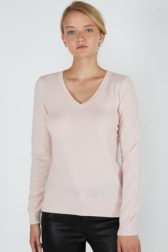 Image of JENNIE LIU Women's 100% Pure Cashmere Long Sleeve Pullover V Neck Sweater
