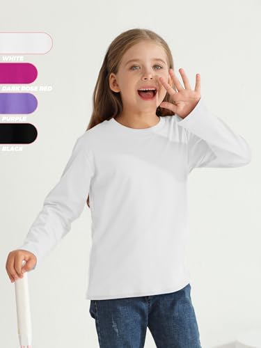 Image of 4 Pack Girls Long Sleeve Shirts Cotton T-Shirts Tagless Kids Tees Clothes | Basic Girls Shirts Toddler & Youth, Cozy & Soft, Reinforced Rib-knit Neck & Cuffs & Hem, Perfect for Layering or Daily Wear