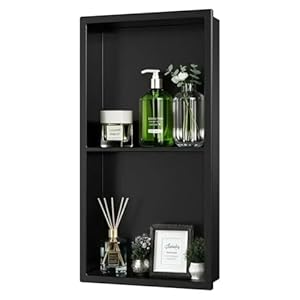Shower Niche No Tile Needed, 12″ X 24″(Inner Size 11″X22.6″) Bathroom Niche for Shower Wall, Black Stainless Steel Shower Niche Insert for Bathroom, Recessed 2-Tier Wall Niche Shelf
