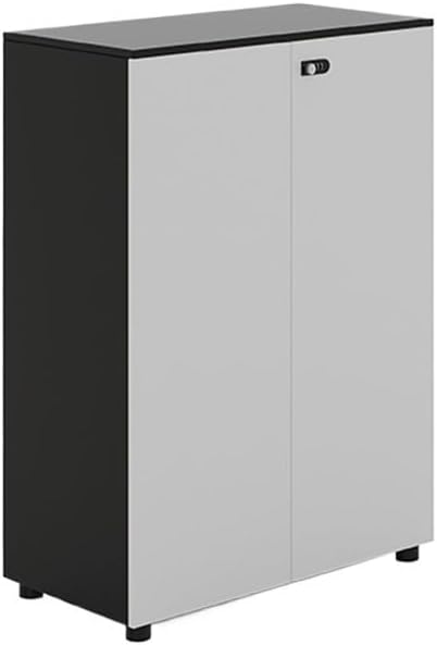 File Cabinets Gray + Black Double Door Wooden Filing Cabinet with Lock Conference Room Pantry Office Storage Data
