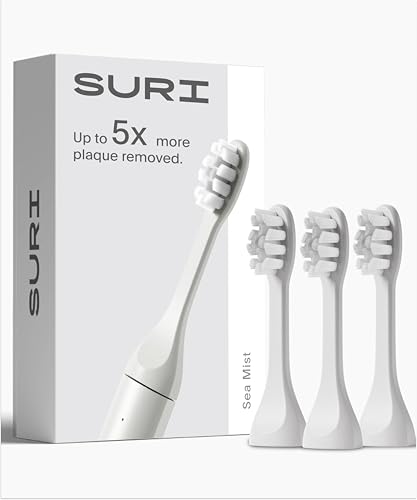 Image of SURI Recyclable Plant-Based, Electric Toothbrush Heads - Long Lasting Replacement Heads | Compatible Only Sonic Electric Toothbrush - Sea Mist, Pack of 3