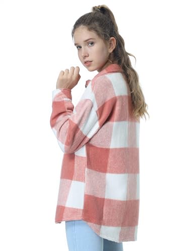 Image of Mebius Girls Shacket Jacket Long Sleeve Plaid /Corduroy Color Block Button Down Casual Collared Shirt with Pocket