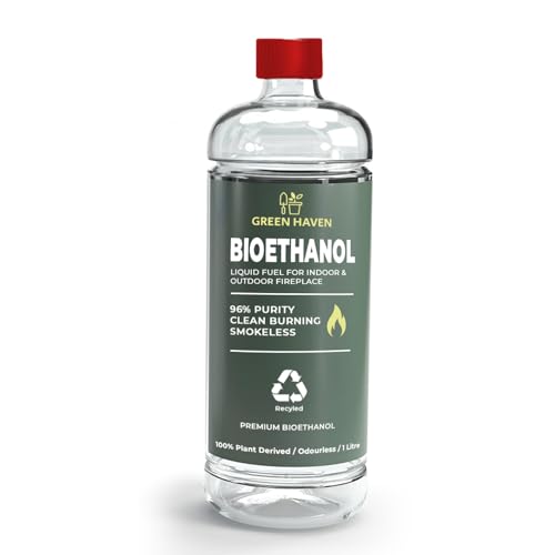 GREEN HAVEN Premium Bioethanol Fuel – Bio Ethanol Liquid Fuel for Fires Pits, Fireplace | High Purity Clean Burning Bioethanol | Indoor & Outdoor Ethanol Fuel | Bioethanol Fuel Liquid (1 Litre)