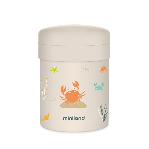 Miniland - Termo Bebé para Comidas 700ml con 2 Recipientes Herméticos, Acero Inoxidable, Conserva Temperatura, Apto para Calentar y Libre de BPA (Crabsy)